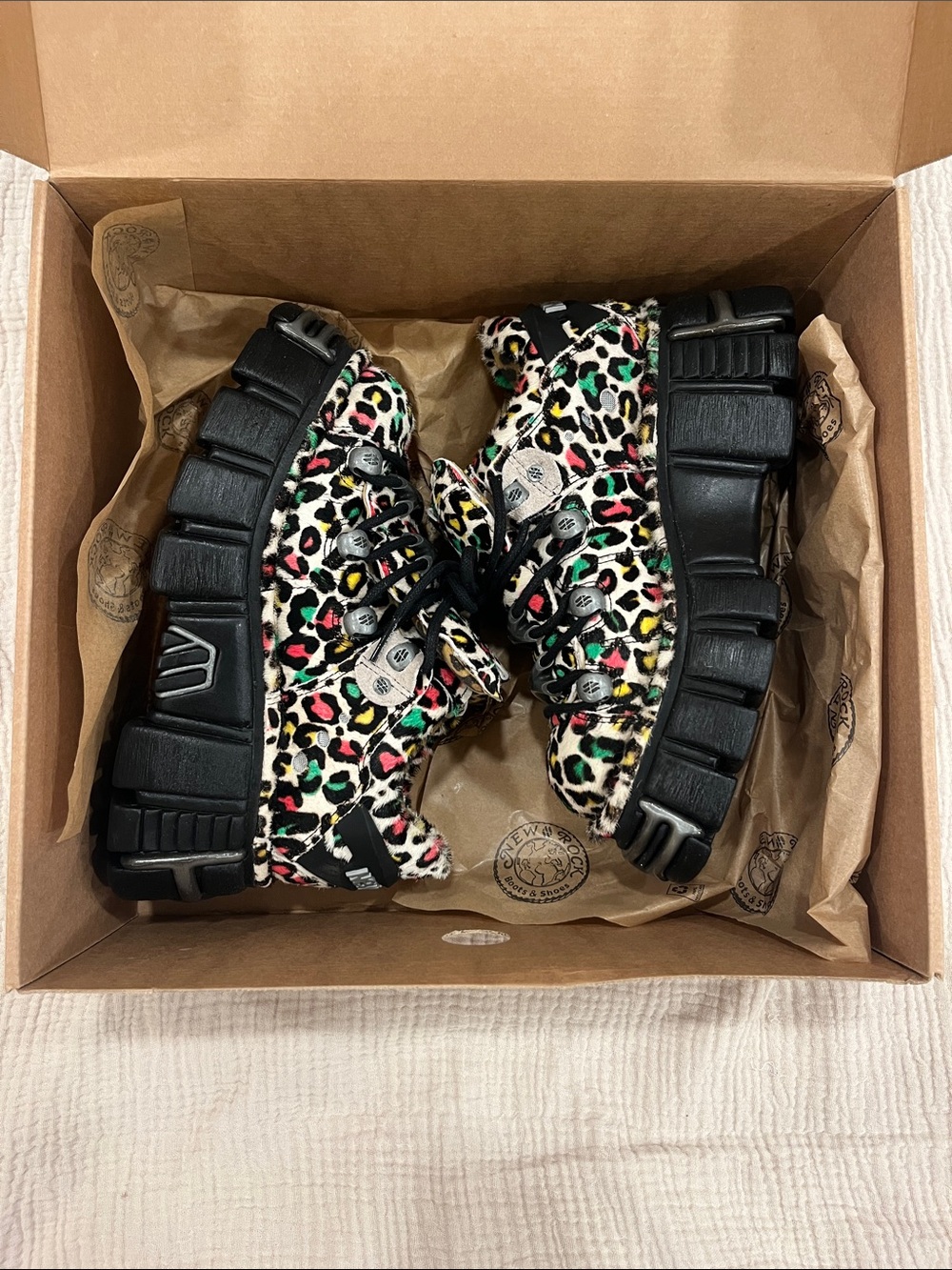 New Rock Women’s Multicolor Leopard Print Chunky Shoes